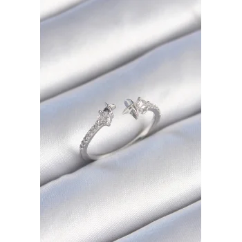 Pirinç Gümüş Renk Zirkon Taş Detay Yıldız Model Kadın Yüzük