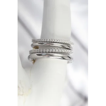 Pirinç Gümüş Renk Zirkon Taşlı 4Lü Kadın Yüzük