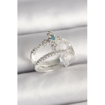 Pirinç Gümüş Renk Zirkon Taşlı Ayarlanabilir Model Kadın Yüzük