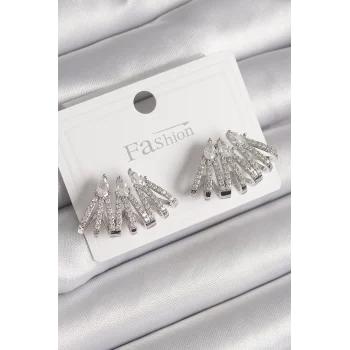 Pirinç Gümüş Renk Zirkon Taşlı Deniz Kabuğu Model Kadın Küpe