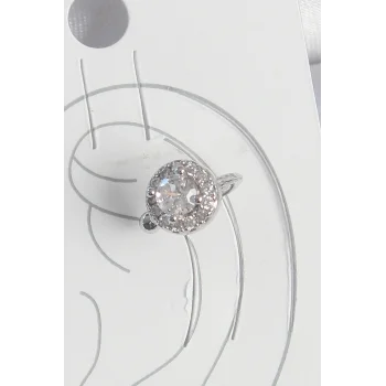 Pirinç Gümüş Renk Zirkon Taşlı Kadın Kıkırdak Model Küpe