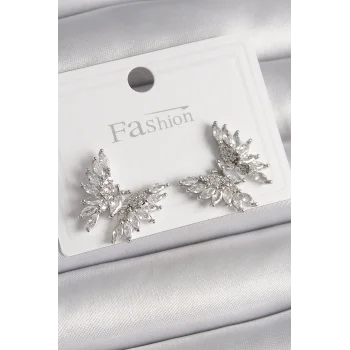 Pirinç Gümüş Renk Zirkon Taşlı Kelebek Model Kadın Küpe
