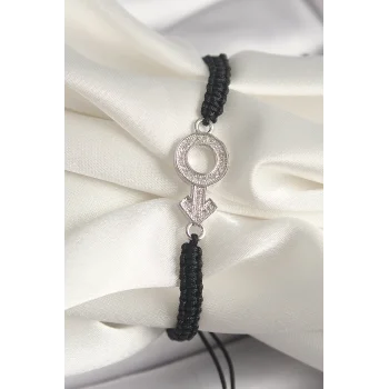 Pirinç Gümüş Renk Zirkon Taşlı Mars Figür Asansörlü Makrome Model Kadın Bileklik