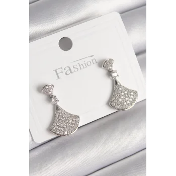 Pirinç Gümüş Renk Zirkon Taşlı Motif Model Kadın Küpe