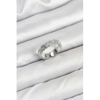 Pirinç Gümüş Renk Zirkon Taşlı Sırım Kadın Yüzük