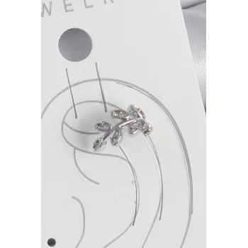 Pirinç Gümüş Renk Zirkon Taşlı Yaprak Model Kıkırdak Kadın Küpe