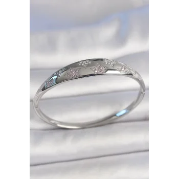 Pirinç Gümüş Renk Zirkon Taşlı Yıldız İşlemeli Kadın Kelepçe