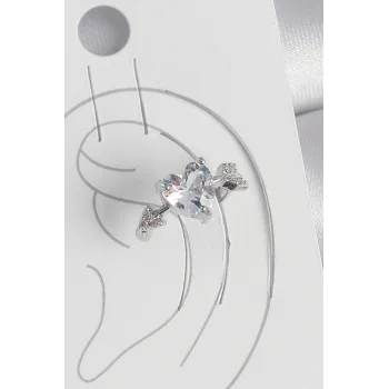 Pirinç Gümüş Renk Zirkon Taşlı Yıldız Model Kadın Kıkırdak Küpe