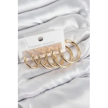 Pirinç Halka Model Gold Renk Kadın Set Küpe