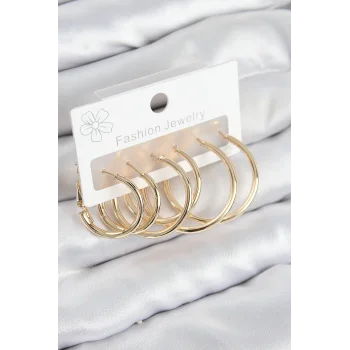 Pirinç Halka Model Gold Renk Kadın Set Küpe