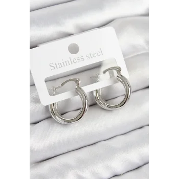 Pirinç Halka Model Gümüş Renk Kadın Küpe