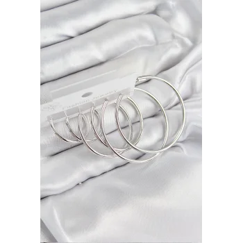 Pirinç Halka Model Gümüş Renk Kadın Set Küpe