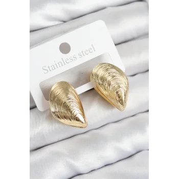 Pirinç İstiridye Model Gold Renk Kadın Küpe