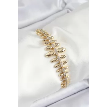 Pirinç Kurşun Model Zirkon Taşlı Gold Renk VİP Seri Kadın Bileklik