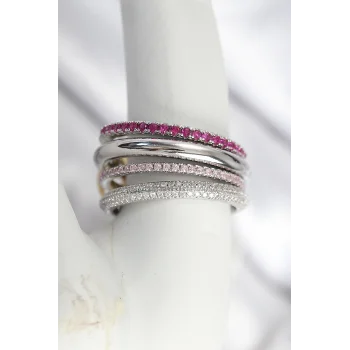 Pirinç Gümüş Renk Zirkon Taşlı 4Lü Kadın Yüzük