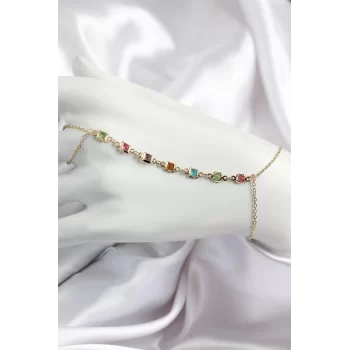 Pirinç Renkli Kare Zirkon Taşlı Y Model Gold Renk Kadın Şahmeran
