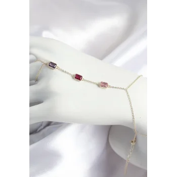 Pirinç Renkli Zirkon Taşlı Dikdörtgen Model Gold Renk Kadın Şahmeran