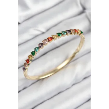 Pirinç Renkli Zirkon Taşlı Kalp Model Gold Renk Kadın Kelepçe