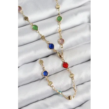 Pirinç Renkli Zirkon Taşlı Model Gold Renk Kadın Y Kolye