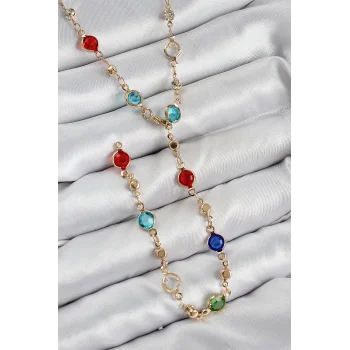 Pirinç Renkli Zirkon Taşlı Model Gold Renk Kadın Y Kolye