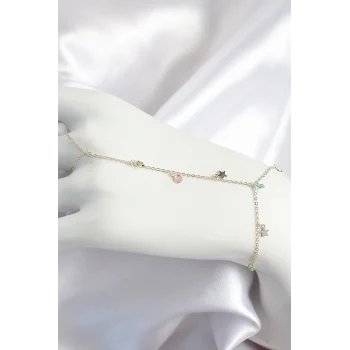 Pirinç Renkli Zirkon Taşlı Sallantılı Yıldızlı Model Gold Renk Kadın Şahmeran