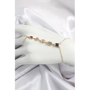 Pirinç  Renkli Zirkon Taşlı Y Model Gold Renk Kadın Şahmeran