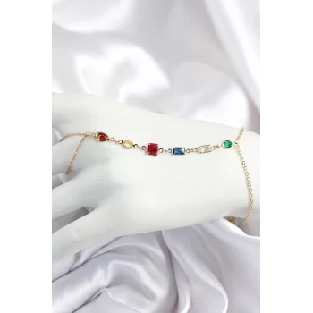 Pirinç Renkli Zirkon Taşlı Y Model Gold Renk Kadın Şahmeran