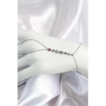 Pirinç Renkli Zirkon Taşlı Y Model Gümüş Renk Kadın Şahmeran