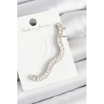 Pirinç Su Yolu Model Gümüş Renk Sağ Kıkırdak Küpe