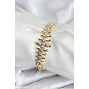 Pirinç VIP Seri Gold Renk Sıralı Damla Model Kadın Bileklik