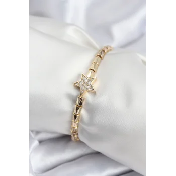 Pirinç VIP Seri Gold Renk Zirkon Taşlı Yıldız Model Kadın Bileklik