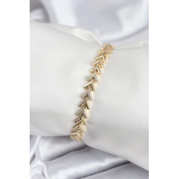 Pirinç VIP Seri Gold Zirkon Taşlı Balık Sırtı Model Kadın Bileklik