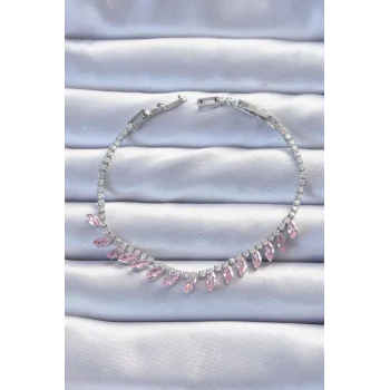 Pirinç Vip Seri Gümüş Renk Pembe Zirkon Taşlı Bileklik