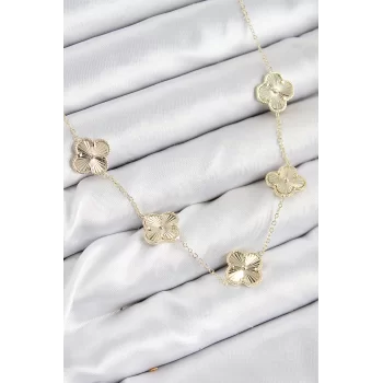 Pirinç VIP Yonca Model Gold Renk Kadın Kolye