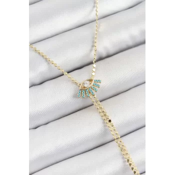 Pirinç Zirkon Taşlı Göz Figürlü Y Model Ezme Zincir Gold Renk Kadın Kolye