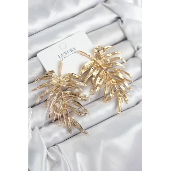 Pirinç Yaprak Model Gold Renk Kadın Küpe