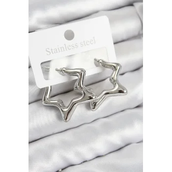 Pirinç Yıldız Model Gümüş Renk Kadın Küpe