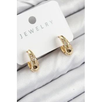 Pirinç Zirkon Taş Desenli Model Gold Renk Kadın Küpe