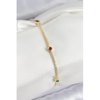 Pirinç Zirkon Taşlı Asorti Model Gold Renk Kadın Bilekilk