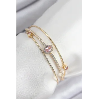 Pirinç Zirkon Taşlı Baget Model Gold Renk Kadın Bileklik