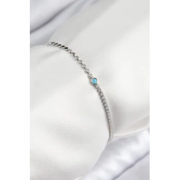 Pirinç Zirkon Taşlı Boncuk Model Ezme Zincir Gümüş Renk Kadın Bileklik