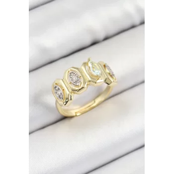 Pirinç Zirkon Taşlı Damla Model Gold Renk Kadın Yüzük