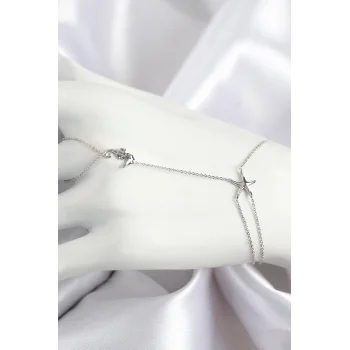 Pirinç Zirkon Taşlı Deniz Atı Ve Yıldız Model Gümüş Renk Şahmeran