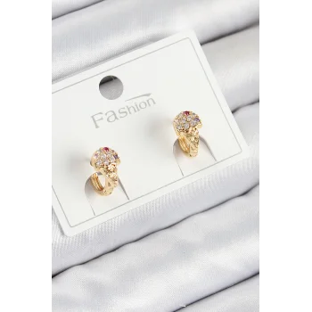 Pirinç Zirkon Taşlı Dondurma Model Gold Renk Çocuk Küpe