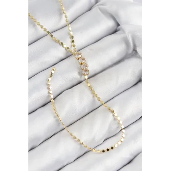 Pirinç Zirkon Taşlı Ezme Zincirli Model Gold Renk Y Kolye
