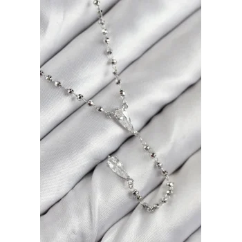 Pirinç Zirkon Taşlı Gümüş Renk Kadın Y Kolye