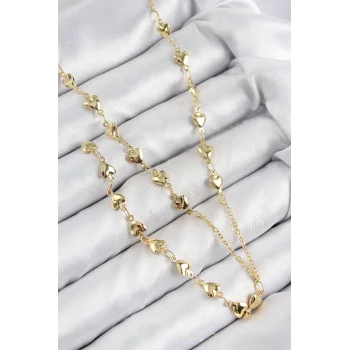 Pirinç Zirkon Taşlı Kalp Model Gold Renk Y Kolye