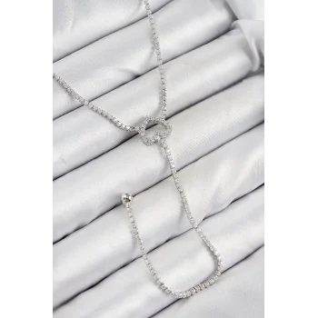 Pirinç Zirkon Taşlı Kalp Model Gümüş Renk  Y Kolye