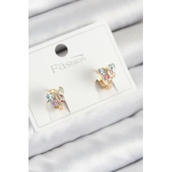 Pirinç Zirkon Taşlı Kelebek Model Gold Renk Çocuk Küpe