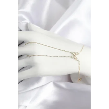 Pirinç Zirkon Taşlı Kelebek Model Gold Renk Şahmeran